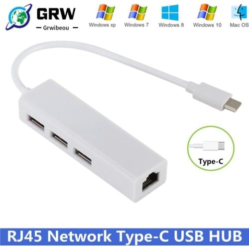 USB 3.1 Type-c Port To Usb Hub RJ45 100Mbps Ethernet Port Cable Adapter Usb-c To Usb2.0 Hub Wired Network for PC Macbook Laptop