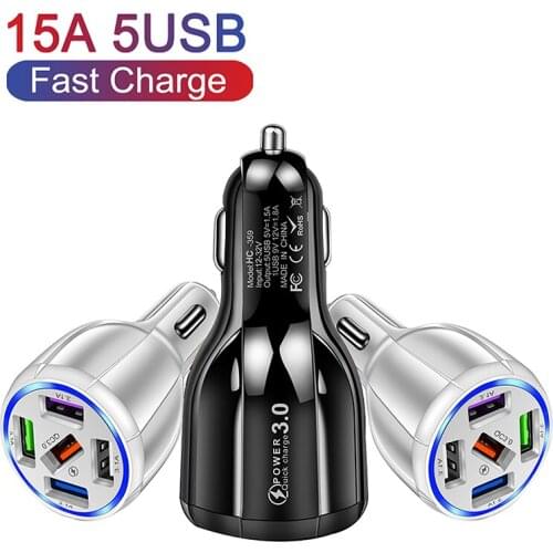 5 Port Fast Charging Car USB Charger For Xiaomi redmi note 10 pro Quick Charge 3.0 15A Charger Mobile Phone Charge in Car