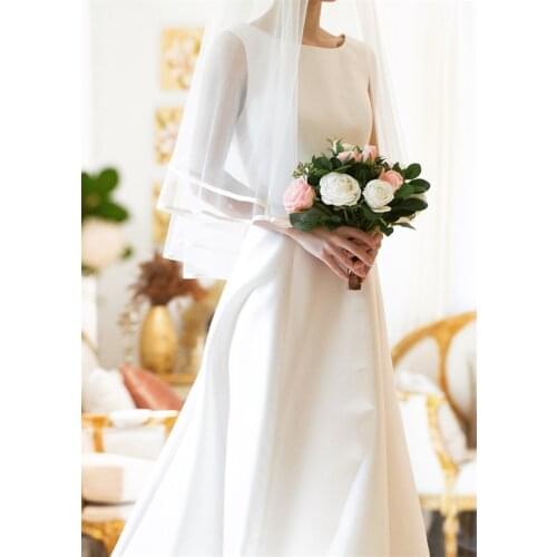 Sweep Train A-Line Vintage Wedding Dress 2021 Korean Soft Satin Boat Neck Sleeveless Bridal Gowns vestidos de mairee Wedding