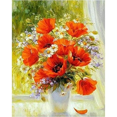 Red Flower, Simple Cross Stitch Kits Needlework Embroidery Crafts 14CT Unprinted DIY Arts Handmade Home Decor