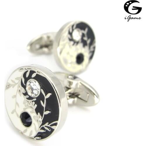 IGame New Arrival Tai Chi Cuff Links Black Color Crystal Eight Diagrams Design Shirt Cufflinks Free Shipping