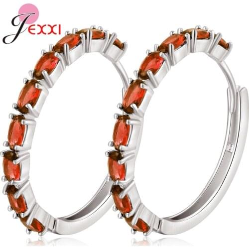 Pure 925 Sterling Silver Classic Oval Shape Hoop Earrings Authentic Clear Zircon Earrings For Women Fashion Jewelry Big Sale