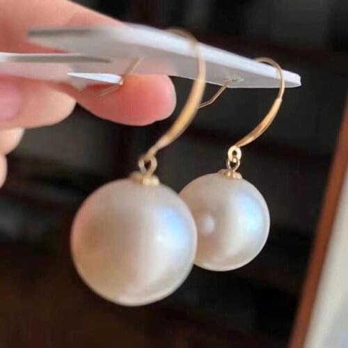 Fine Jewelry Pure 18 K Gold Natural Fresh Water White Pearl 9-10mm Earrings for Women Fine Pearl Earrings