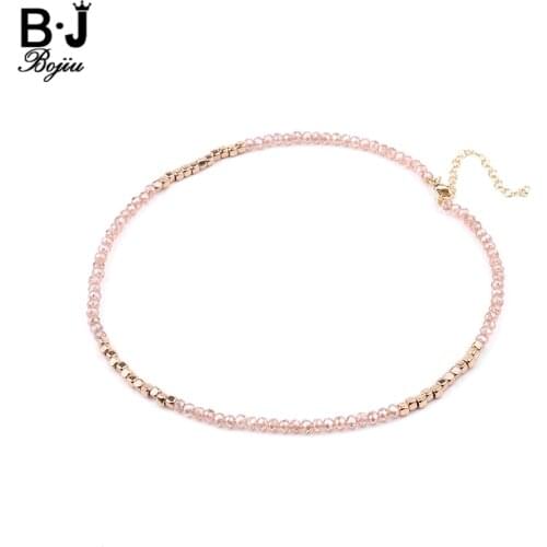 BOJIU 13 Colors Tiny Crystal Acrylic Beads Choker Necklaces For Women Gold Silvery Blue White Beaded Statement Necklace NK1077