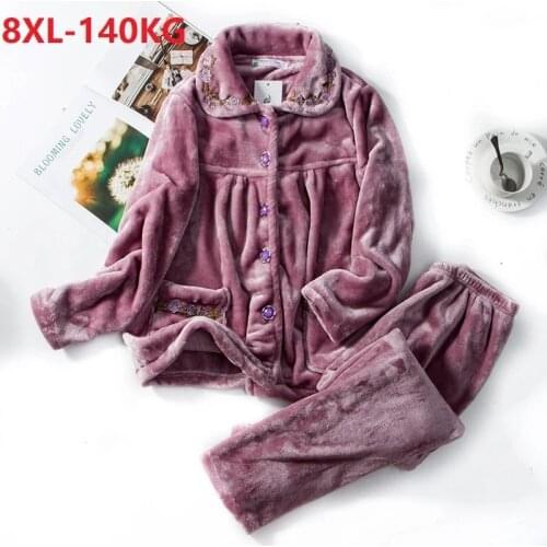 Winter women Thick Flannel Pajamas Sets Warm home sleepwear Coral fleece plus size 6XL 8XL Pijamas oversize loose Suit Homewear