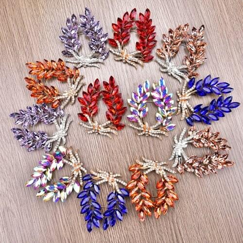 1pcs New Korean horse eye leafs brooch with pin high-grade temperament crystal rhinestone brooch shoes clothing accessories