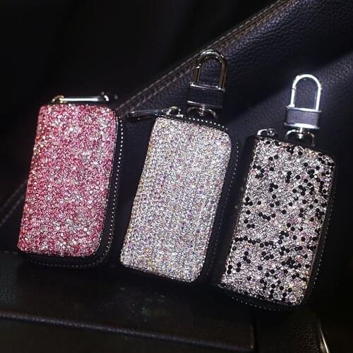 2019 Crystal Diamond Key Case Car Key Cover Holder Genuine Leather Key Wallet Bag Fashion Women Rhinestone Housekeeper Universal