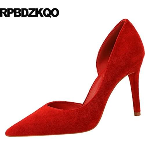2021 Size 4 34 Stiletto Cheap Pointed Toe 10 42 Ladies High Heels Shoes Purple Pumps Scarpin Suede Slip On Plus Red Thin 11 43