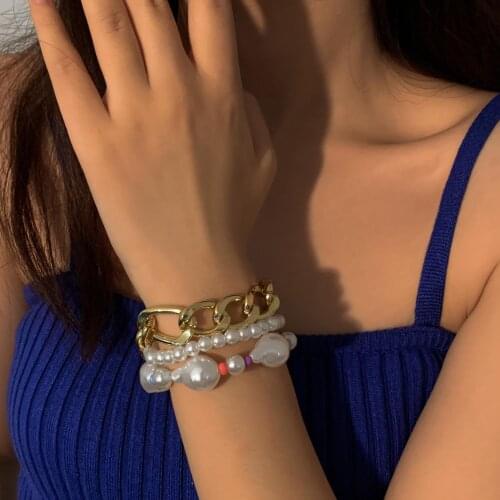 3Pcs/Set Women Fashionable Vintage Baroque Style Pearl Alloy Bracelet Bangle