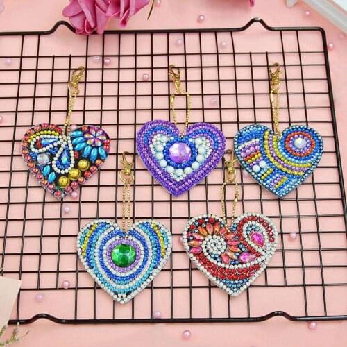 5pcs DIY Full Special Shaped Love Heart Shaped Rhinestones Painting Keychain Full Drill Pendant Bag Hanging