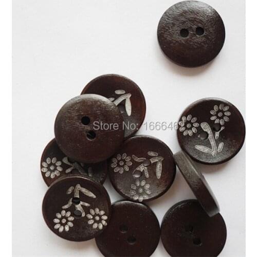 50pcs/lot 20mm Laser marking Knotbow paint wood buttons,Sewing wooden buttons garments accessory wholesale L-20