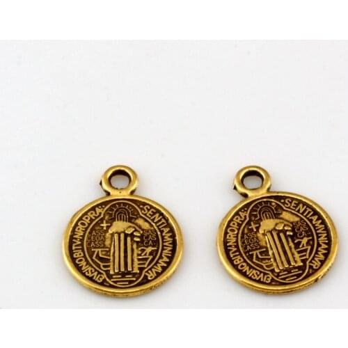 50Pcs/lot Saint Jesus Benedict Nursia Patron Medal Crucifix Cross Charm Pendants Jewelry DIY 11.8x15mm Antique gold A-381