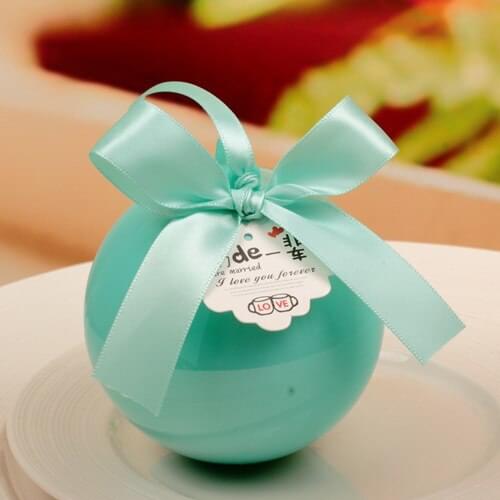 50pcs Romantic CREATIVE Love Fruit Plastic Round Ball Candy Boxes Wedding Favors Chocolate Gift Box Bomboniera 5 Colors