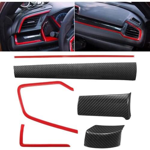 6pcs/set Red ABS Center Console Dashboard Cover Trim For Honda Civic 10th 16-17