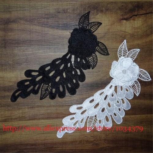 6Pcs Wedding Headband Hair Accessories Venise Lace Beautiful Ivory/ Black Flower Floral Motif Appliques 32X 10cm BD0099
