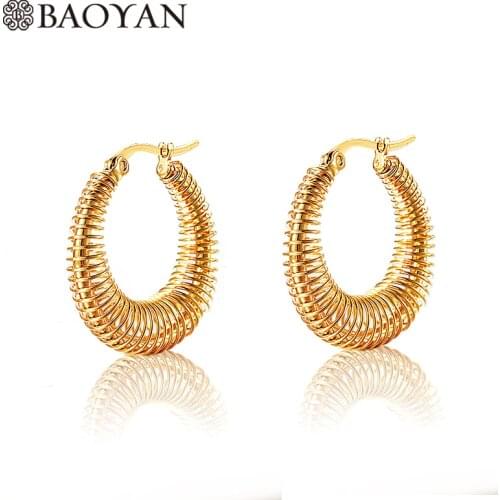 Baoyan Wholesale Vintage Round Circle Hoop Earrings Minimalism Solid Gold Plating Stainless Steel Huggie Hoop Earrings For Women