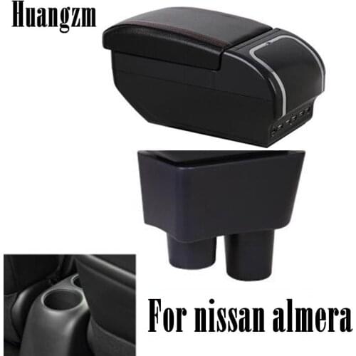 For Nissan Almera Armrest box central Store content box with cup holder ashtray with 9 USB interface
