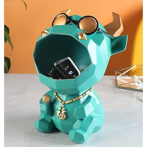 Home Decor Bull Statue Sculpture Desk Decoration Miniature Figurine Sundries Storage Box Modern Living Room Table Decorations