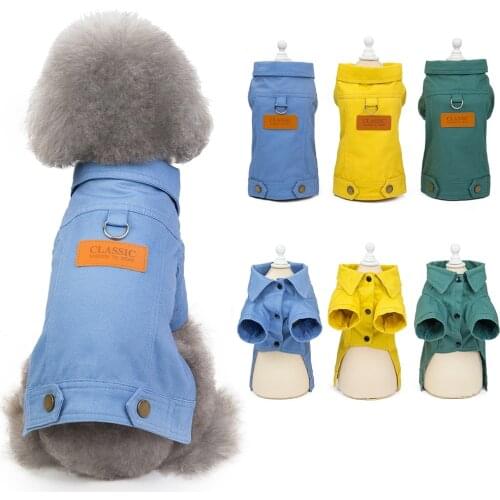 Dog Denim Coat Jeans Costume Winter Warm Pet Jacket With Harness Puppy Clothes French Bulldog Poodle Bichon Outfits Clothing