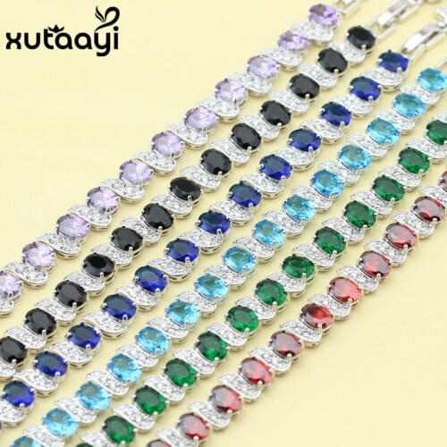 Hot Sell Fashion Silver colorColor Jewelry Multi Color Stones White Austrian Crystal Chain-Link Bracelet length 18+3cm For Women