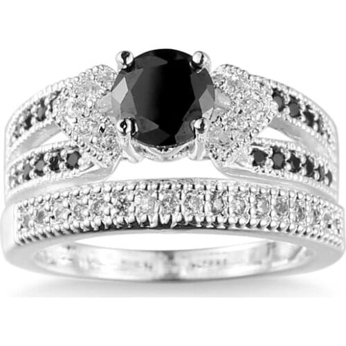 Luxury Female Bridal Wedding Ring Set Fashion Silver Color Filled Jewelry Promise CZ Stone Couple Engagement Rings For Women