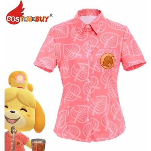 CostumeBuy Animal Cosplay Isabelle Cosplay Costume Women Short Sleeve Shirts Pink Tops Halloween Uniform Suit