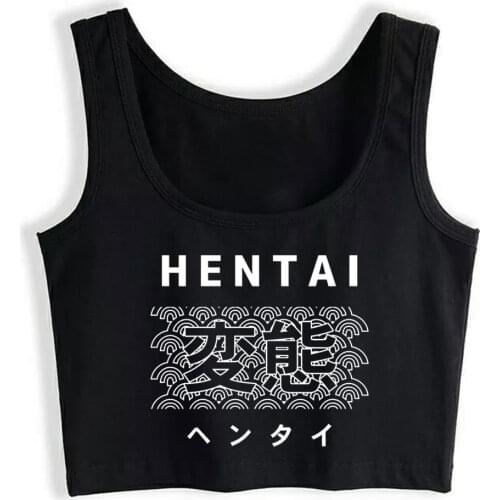 Crop Top Sport Hentai Anime Logo Basic Inscriptions Print Tops Women