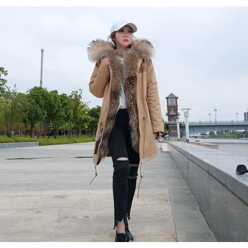 MAOMAOKONG raccoon fur collar liner pie overcoming coat colorful fur warmth thick jacket women