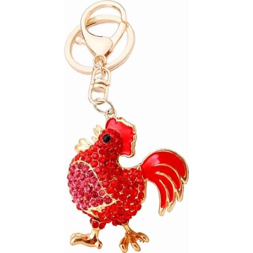 Metal Crystal Red Cock Key Ring Women Bag Keyring Car Keychain porte clef Charms Handbag Pendant Chaveiros R007