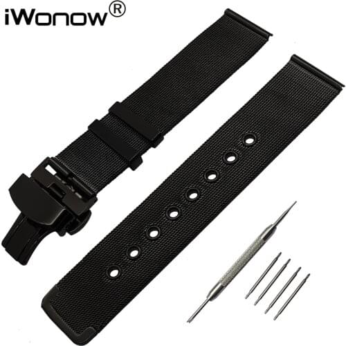 Milanese Watchband Butterfly Clasp Strap 20mm for Garmin Vivoactive 3 Withings Activite Steel HR 40mm Stainless Steel Watch Band
