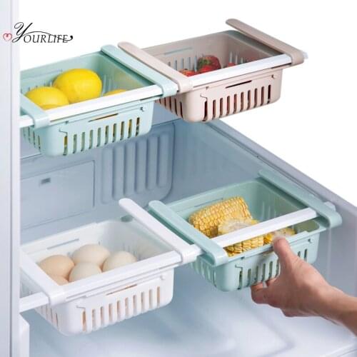 OYOURLIFE Adjustable Refrigerator Storage Box Multi-purpose Slide Drawer Organizer Refrigerator Storage Shelf Kitchen Storage