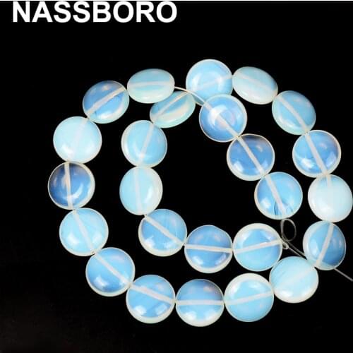 Fashion Flat Round Coin Natural Stone White Opal Beads Opalite Quartz Diy Charms Beading Beads For Jewelry Making Accessories