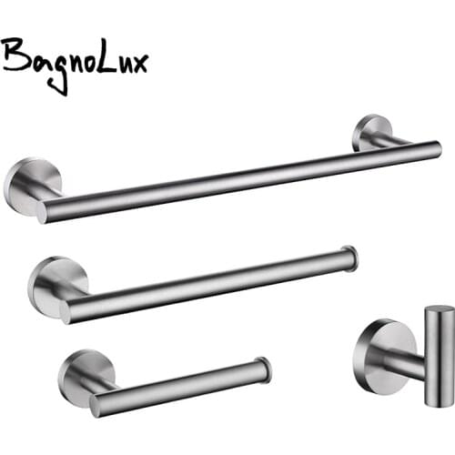 Brushed Stainless Steel Round Wall Mounted Hand Towel Bar Toilet Paper Holder Robe Towel Hooks Bathroom Accessories Kit