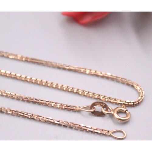 Real 18K Rose Gold Chain For Women Female 1.5mm Shine Real Gold Box Chain Necklace 60cm/24inch Length Au750