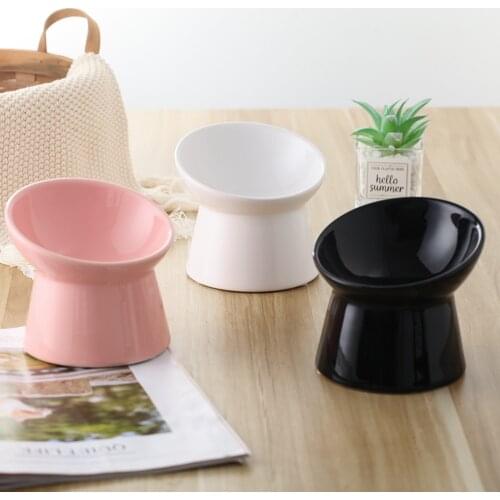 Small ceramic Raised Tilted Cat Food Water Bowls,Backflow Prevention, Dishwasher and Microwave Safe, Lead & Cadmium Free