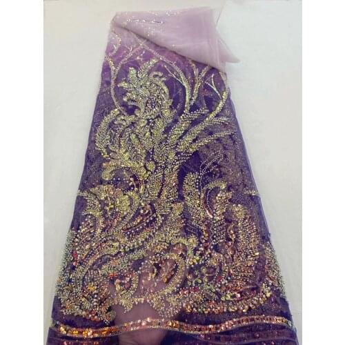 Nigerian Mesh Net Lace Fabric African Sequins Lace Fabric with Beads High Quality French Mesh Tulle Lace Fabric for Sew