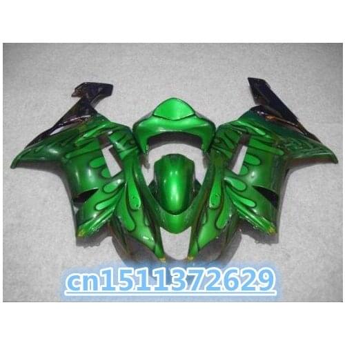 Fairings Black flames For KAWASAKI NINJA 07 08 ZX 6R 636 HOT BLACK Green ZX6R ZX-6R ZX636 2007 2008 07-08 Bodywork-Dor D