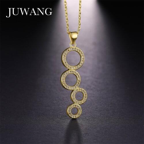 JUWANG Four Circle Round Micro Pave Cubic Zirconia Pendant Necklaces For Women Girl Gold Color Jewelry Gift Chocker
