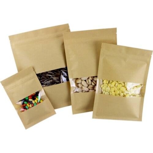 Ziplock Kraft Paper Tea bag Window Bag Dried Food Fruit Tea Gift packaging Zipper Self Sealing Bags 50pcs/lot