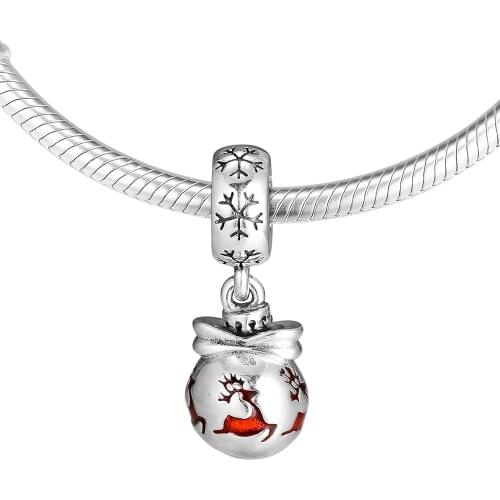 Fits Pandora Bracelets CHRISTMAS ORNAMENT Silver Charms With Red Enamel New 925 Sterling Silver Beads DIY Jewelry Wholesale