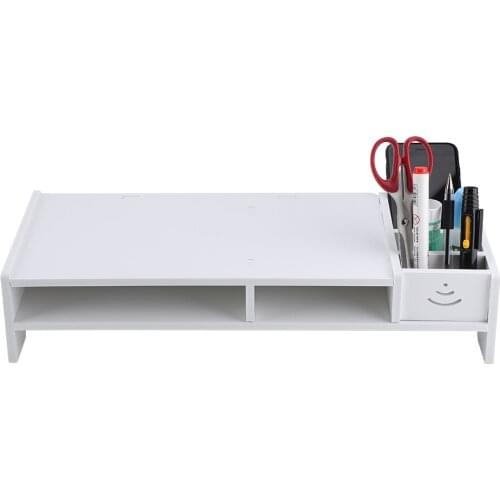 White Computer Monitor Riser Laptop PC Stand Home Office Desktop Table Storage Organizer Shelf