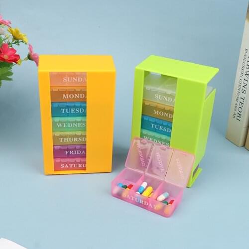 Portable 21 Grid Pill Box One Week Pill Box Multi Function Storage Box Medicine Container Pill Box Dispenser Small Pill Box