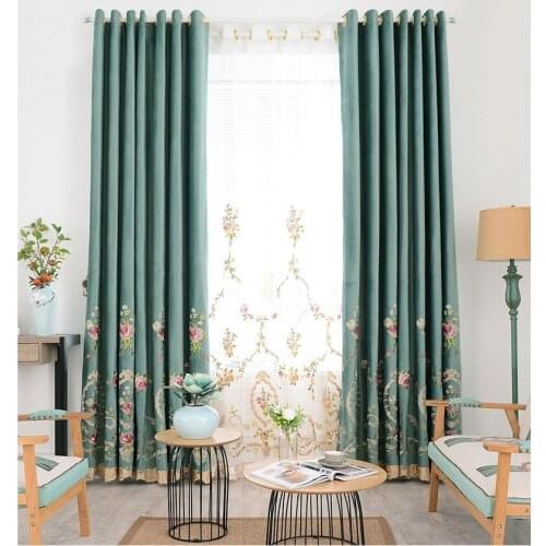 Green luxury villa embroidered curtains for living room high quality velvet Voile Curtain for Bedroom Window Treatment Drapes