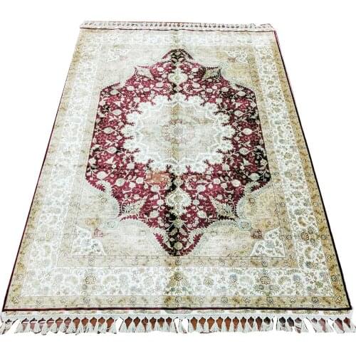 Seeykeep™ 5.5x8ft Silk Handknotted Elegant Central Medallion Floral Design With Fire Brick Backcolor Orient Rug-NY3016114