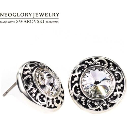 Neoglory Austria Crystal Round Stud Earrings Titanium Post Vintage For Women Elegant Jewelry Trendy Stylish Design Sale