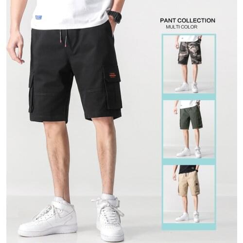 2021 Summer Cargo Cotton Shorts Trend Mens Wild Loose Pants Casual Knee Length Drawstring Shorts Brand High Street Men Male