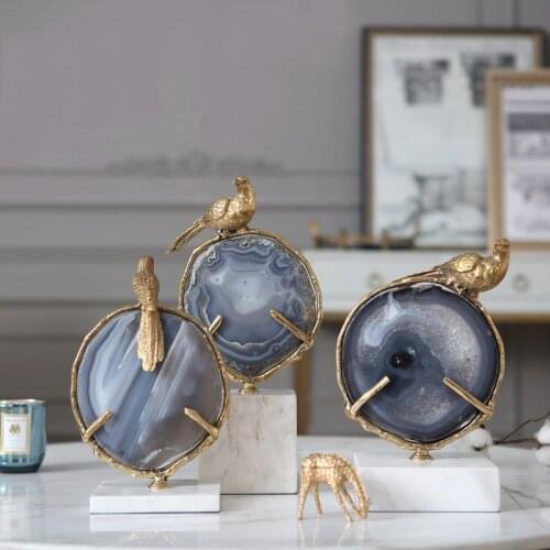 Modern Golden Bird Standing On Blue Agate Stone Crafts Desktop Ornaments Creative For Office Home Decorations Marble Crafts Gift