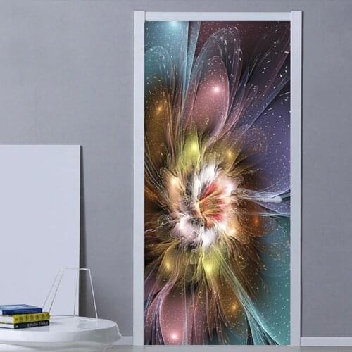 Modern Abstract Art Flowers Wallpaper 3D Door Sticker Living Room Bedroom Creative DIY Home Stickers PVC Waterproof Door Murals