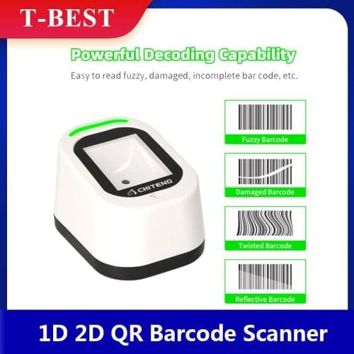 Omnidrectional Desktop Hands-free 1D 2D QR Barcode Scanner USB Wired Bar Code Reader Large Scanning Window Continuous Scan