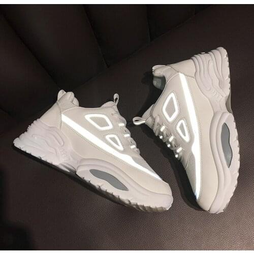 Spring Large Size Womens Shoes Ladies Fashion Luminous Reflective Casual Sneakers Low-top Mesh Breathable Walking Shoes U17-42